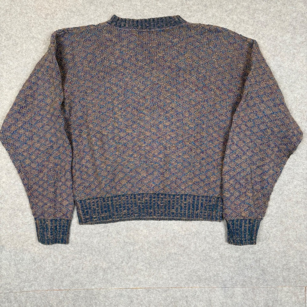 Vintage USA Marled Diamond Knit Sweater Knits Crewneck M 20x21 Brown Multi Retro - Picture 3 of 10